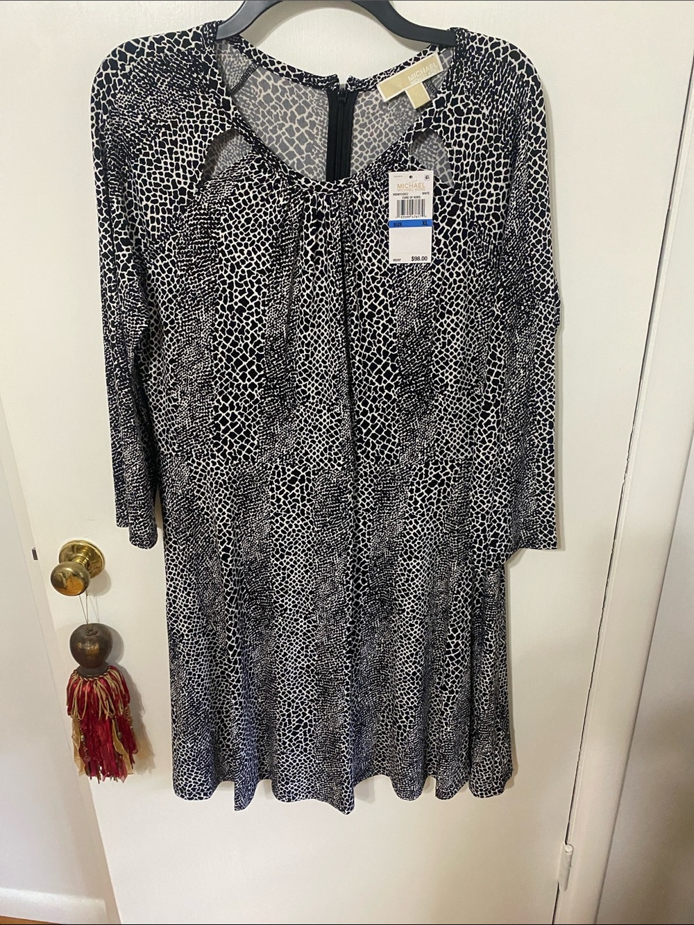 MICHAEL Michael Kors Black and White Printed Long-Sleeve Dress